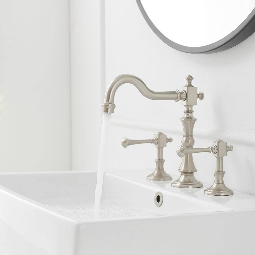 Brushed Nickel Double Handle High-Arc Bathroom Faucet