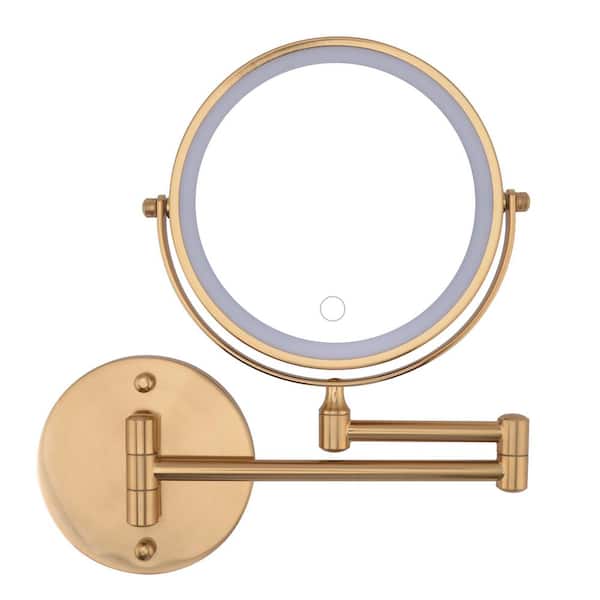 Mirao 12.2 in. W x 11.6 in. H Round Rechargeable LED Wall Bathroom Makeup Mirror in Gold with Extendable Arm