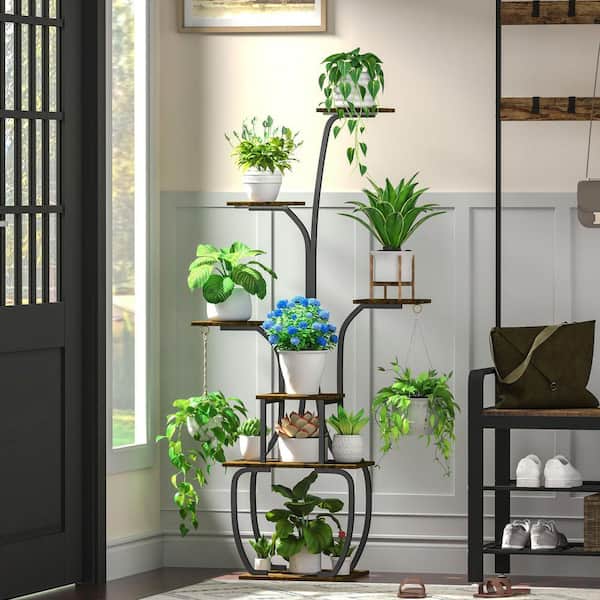Justincity Indoor Plant Iron Stand with Full-Spectrum Grow Lights Timer Dimmer 7-Tier Large Vase-Shape Planter Rack 1 Pack