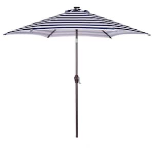 9 ft. Steel Push-Up Market Patio Umbrella with 24 LED Lights in Blue
