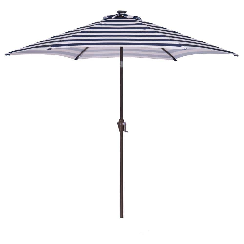 8.6 ft. White Blue With Striped Steel LED Round Stylish Outdoor Patio Marke