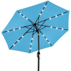 10 ft. Market Solar LED Lighted Tilt Patio Umbrella w/UV-Resistant Fabric in Sky Blue