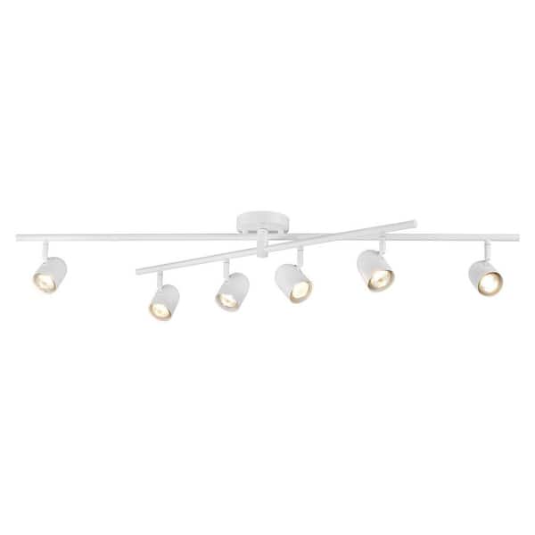 Matte White 6-Light Track Light with Center Swivel Bar and Adjustable Heads, 45 in. Dimmable Fixture for Modern Lighting