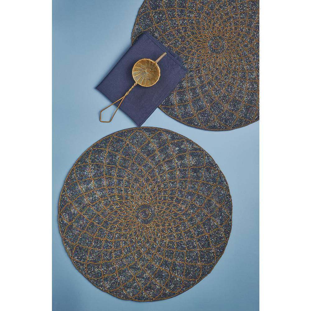 GAURI KOHLI 15 In Sahara Beaded Placemats Set Of 2 GK71001 The   Blues Gauri Kohli Placemats Gk71001 64 1000 