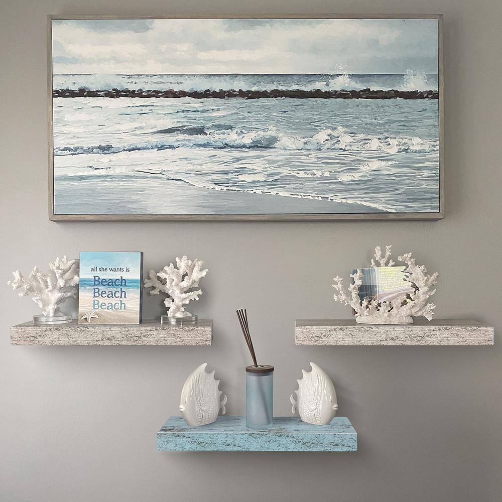 Coastal Breeze Blue and White Floating Wall Shelves, Set of 3