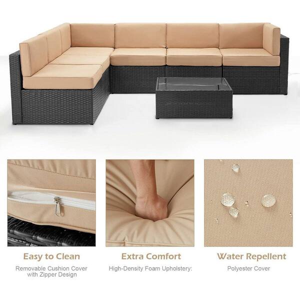Black 7-Piece Wicker Outdoor Sectional Set, All Weather Patio