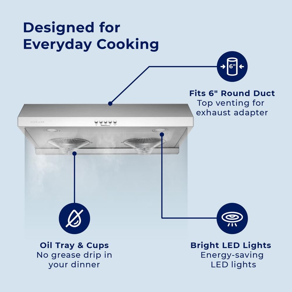 Hauslane 30" Stainless Steel Under Cabinet Range Hood with Charcoal Filter