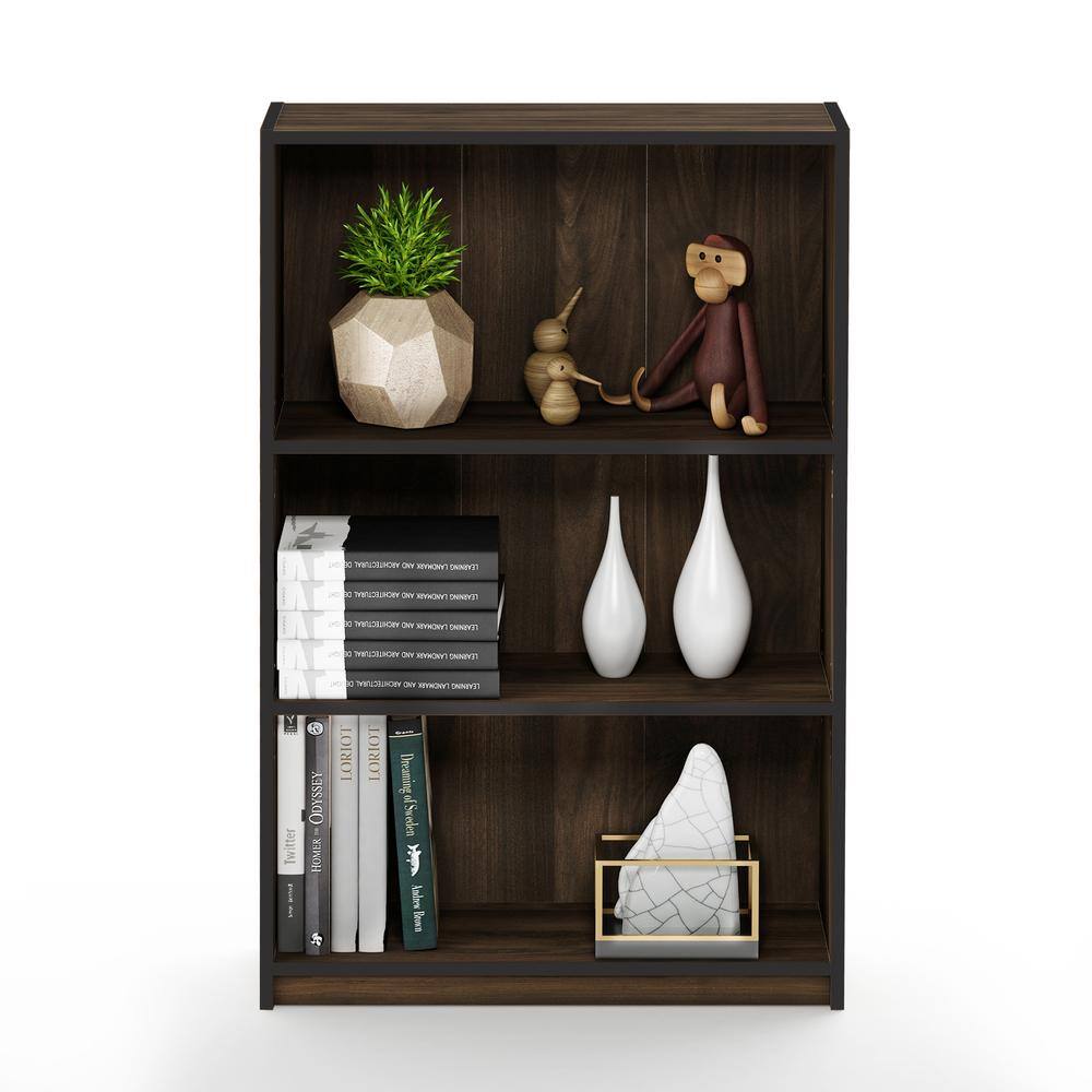 Columbia Walnut Adjustable 3-Tier Wood Bookcase