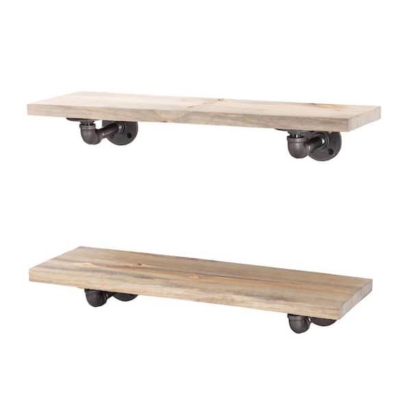 24 in. x 7.5 in. x 6.75 in. Driftwood Tan Restore Wood Decorative Wall Shelf with Industrial Steel Pipe L- Brackets