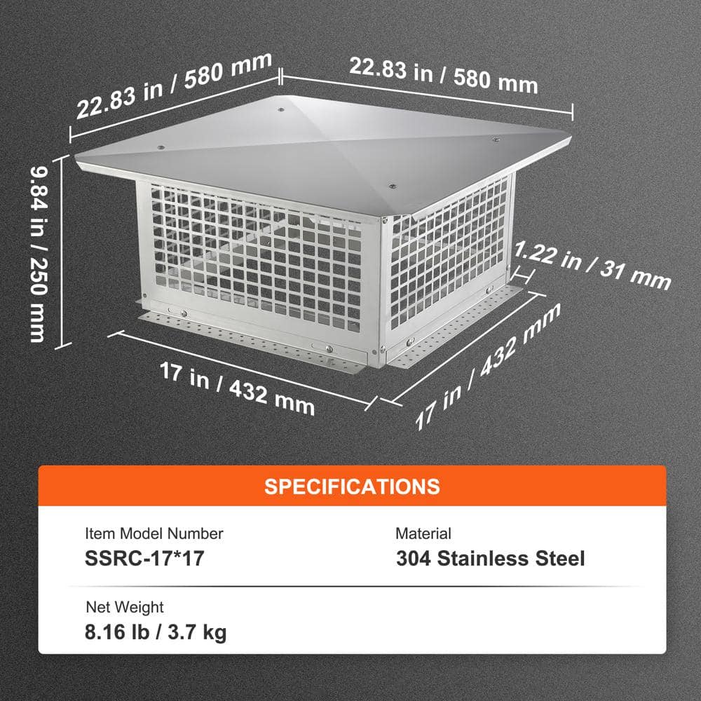 Silver Stainless Steel Square Chimney Cap with Mesh Cover