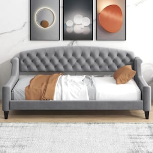 Gray Twin Size Modern Luxury Daybed with Tufted Button