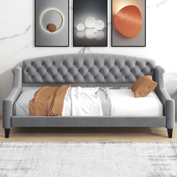 Qualler Gray Twin Size Modern Luxury Daybed with Tufted Button