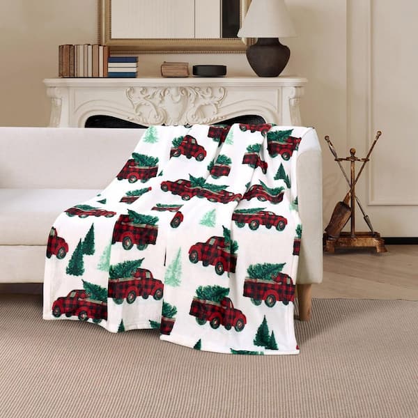 Tree Farm Trucks Holiday Plush Throw Blanket 50 x 60