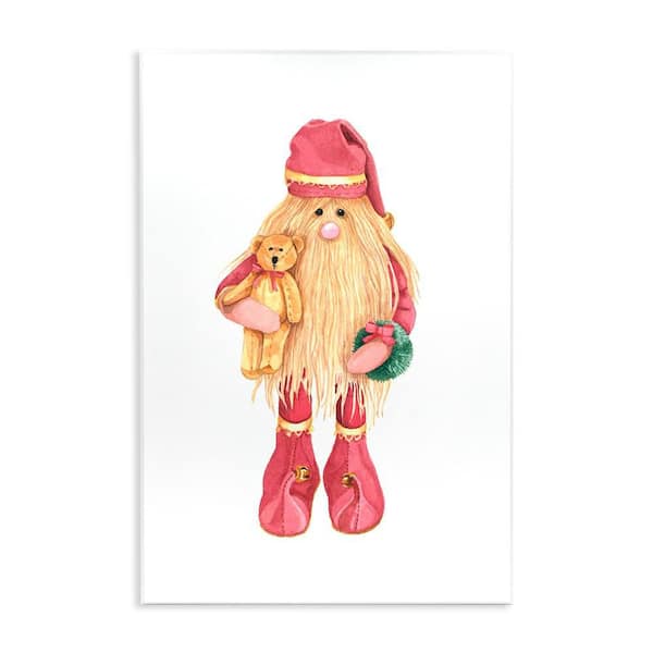 Santa's Elf with Teddy Bear by Nancy Overton 1-Piece Unframed Graphic Fantasy Art Print 15 in. x 10 in.