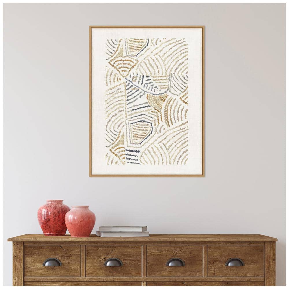 Dreamy Geo II Abstract Canvas Wall Art with Light Brown Frame