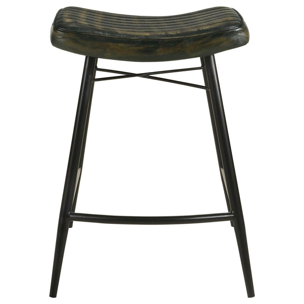 Bayu Dark Brown Leather Saddle Counter Stool with Metal Base