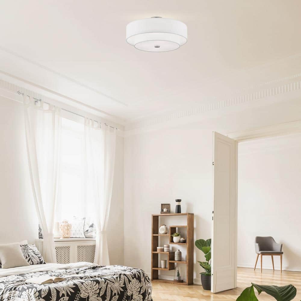 Swaney 18" Brushed Nickel Drum Ceiling Light with Glass Diffuser