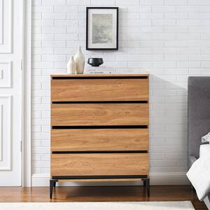 36 in. W. 4-Drawer English Oak Wood Dresser with Angle Iron Legs
