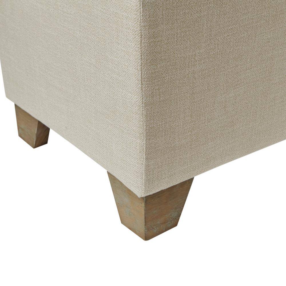 Beige Upholstered Storage Bench with Natural Wood Legs