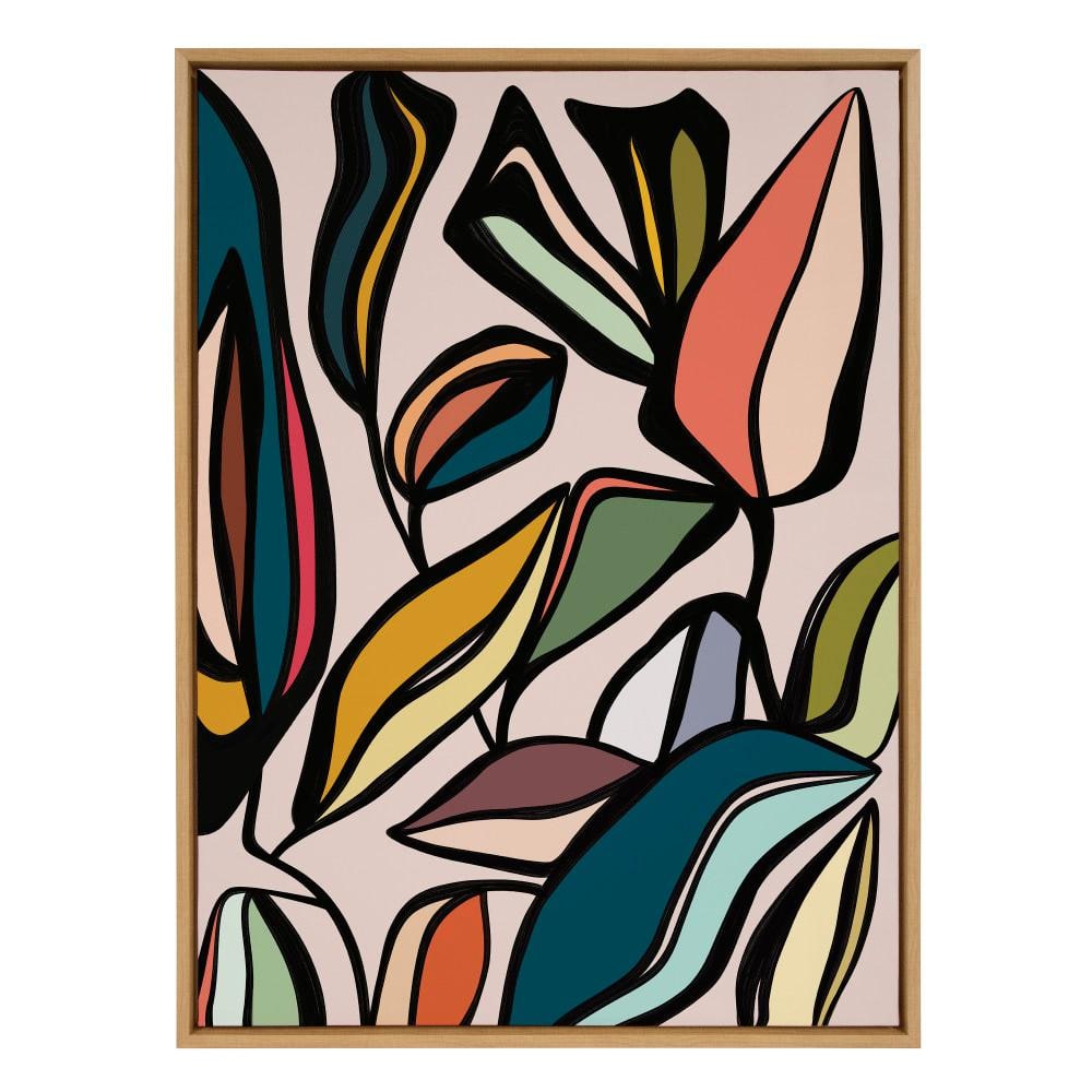 Colorful Abstract Ficus Leaves Canvas Wall Art, 28x38 Natural