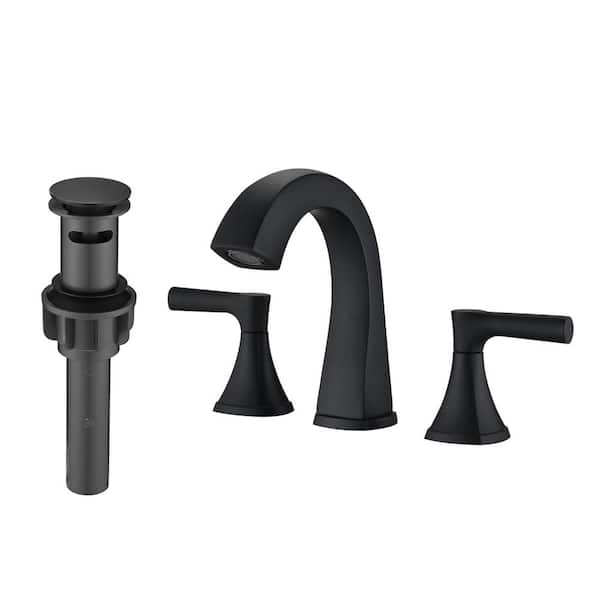 PROOX 8 in. Widespread Double Handle Bathroom Faucet in Matte Black with Drain Assembly