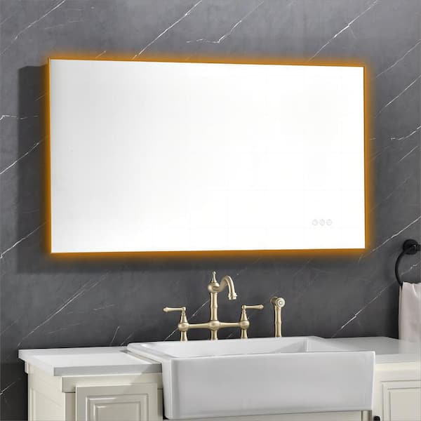 TOOLKISS 40 in. W x 32 in. H Rectangular Frameless LED Light Anti-Fog Wall Bathroom Vanity Mirror with Backlit and Front Light