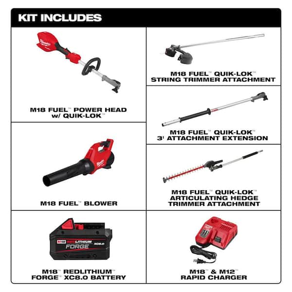 M18 FUEL 18V 16 in. Brushless Cordless QUIK-LOK String Trimmer/Blower Combo Kit w/ Hedge Trimmer & Extension Attachments