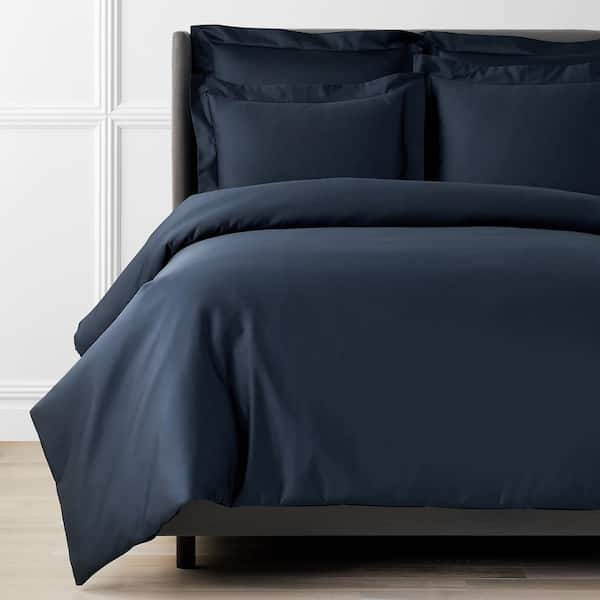 The Company Store Legends Hotel Midnight Blue 450 Thread Count Wrinkle-Free Supima Cotton Sateen King Duvet Cover