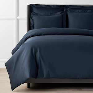 Legends Hotel Midnight Blue 450 Thread Count Wrinkle-Free Supima Cotton Sateen Queen Duvet Cover