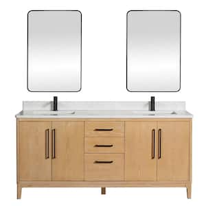 Gara 72 in.W x 22 in.D x 33.9 in.H Double Sink Bath Vanity in Grey with White Grain Composite Stone Top and Mirror