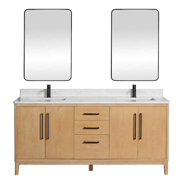 ROSWELL Gara 72 in.W x 22 in.D x 33.9 in.H Double Sink Bath Vanity in Grey with White Grain Composite Stone Top and Mirror