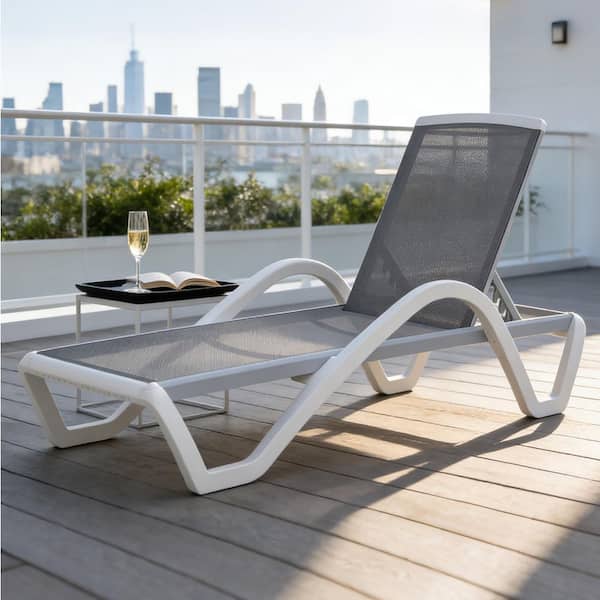 Gray Metal Outdoor Lounge Chair with Arm