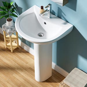 20.25 in. Pedestal Combo Bathroom Sink White Vitreous China Novelty U-Shape Pedestal Sink with Overflow Drain