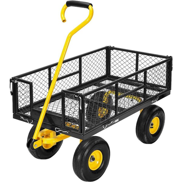 VIVOHOME 1100 lbs. Capacity Mesh Steel Garden Cart in Black with Removable Sides and Wheels