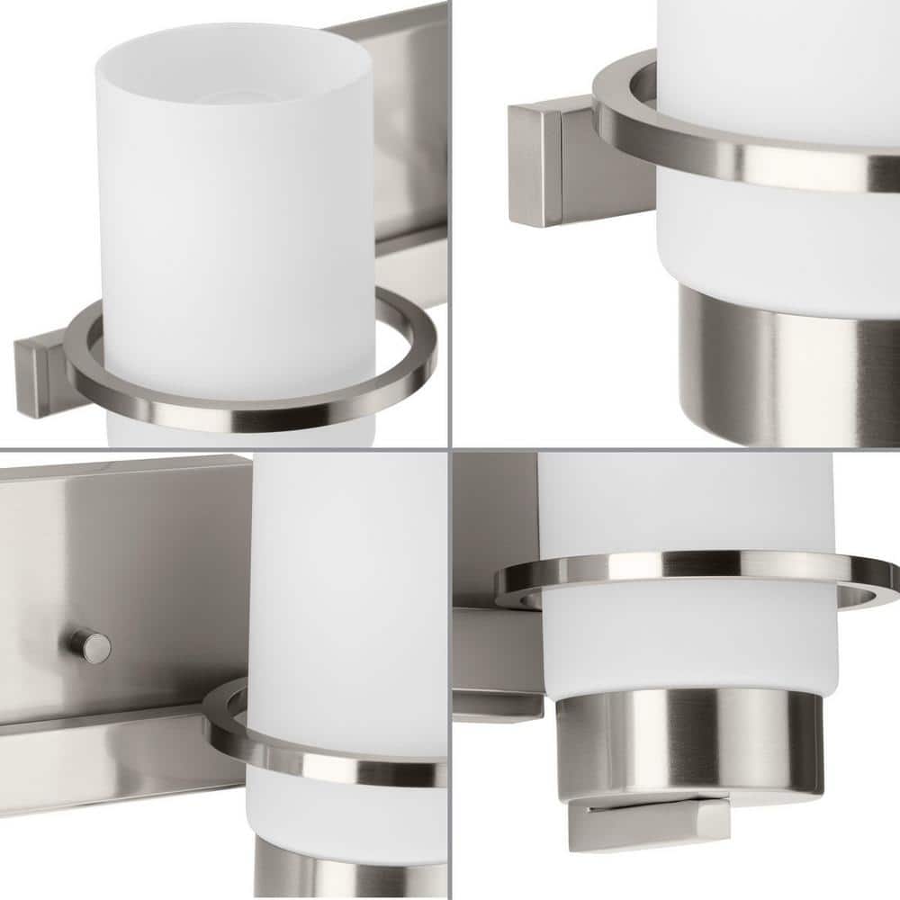 Brushed Nickel 2-Light Vanity with White Glass Shades