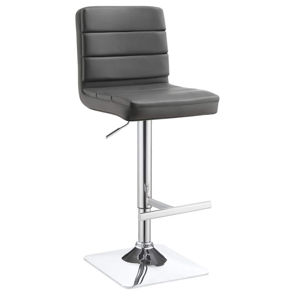 Gray Faux Leather Adjustable Bar Stools with Chrome Base, Set of 2