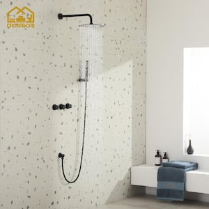 1-spray pattern 1.8 GPM 10 in. Wall Mount dual shower head and handheld shower head in matte black