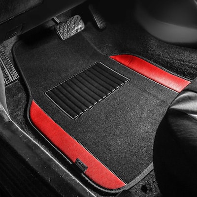 4-Piece Red Universal Carpet Floor Mat Liners with Colored Trim - Full Set