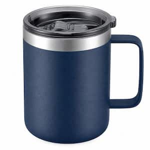 12 oz. Blue Double Wall Vacuum Stainless Steel Insulated Coffee Mug with Handle and Plastic Lid
