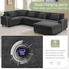 Harper & Bright Designs 128 in. Chenille Sectional Sofa in. Black with Oversized Ottoman, Hidden Armrest Storage, Cup Holders, Charging Ports GTT059AAB