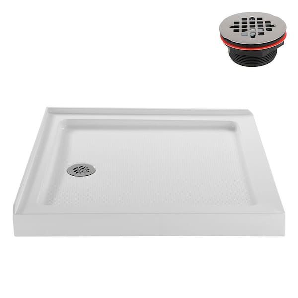 NT-518-322-LF 32 in. L x 32 in. W Corner Acrylic Shower Pan Base, Glossy White with Left Drain, ABS Drain Included
