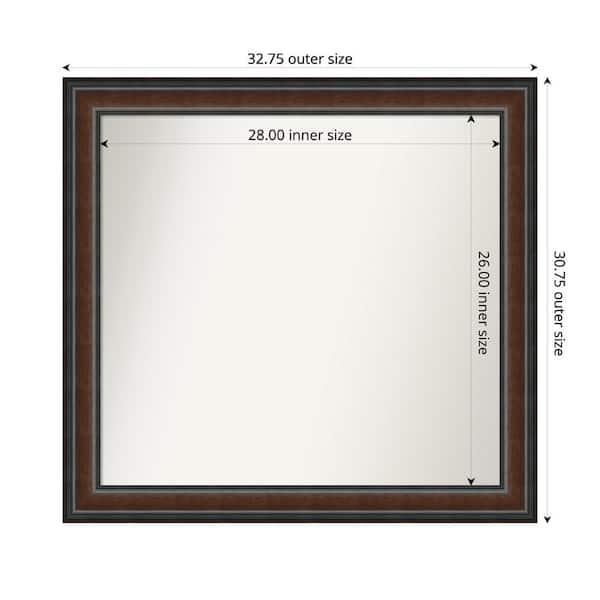 Amanti Art Cyprus Walnut 32.75 in. x 30.75 in. Custom Non-Beveled Wood Framed Bathroom Vantiy Wall Mirror