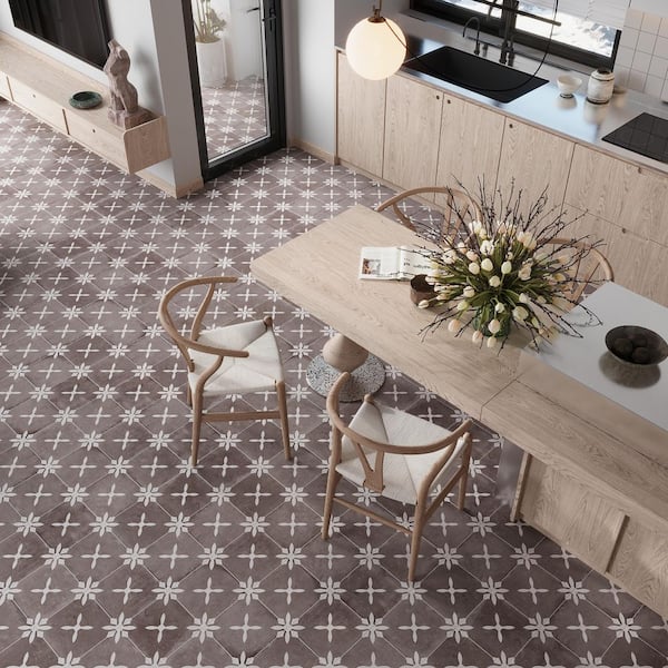 Palmera 9 in. x 9 in. Matte, Glossy Terracotta Brown Porcelain Floral Square Tile (6.96 sq ft/case)-13 Pack