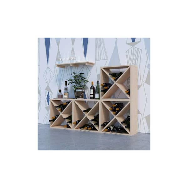 24-Bottle Burlywood Modular Wine Rack, Stackable Wine Storage Cube for Bar Cellar Kitchen Dining Room