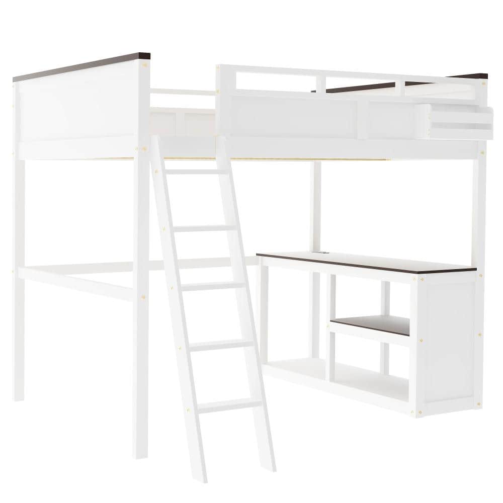 White Queen Solid Wood+MDF Loft Bed with Desk, Open Shelf, Storage Box and USB Charging Station price history on PriceWatchPro