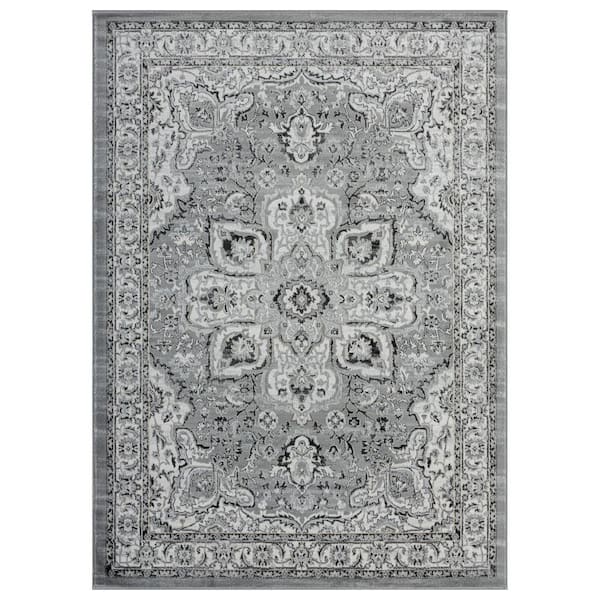 LUXE WEAVERS Olimpia Collection Oriental Medallion Floral Grey 5 ft. x 7 ft. Polypropylene Area Rug