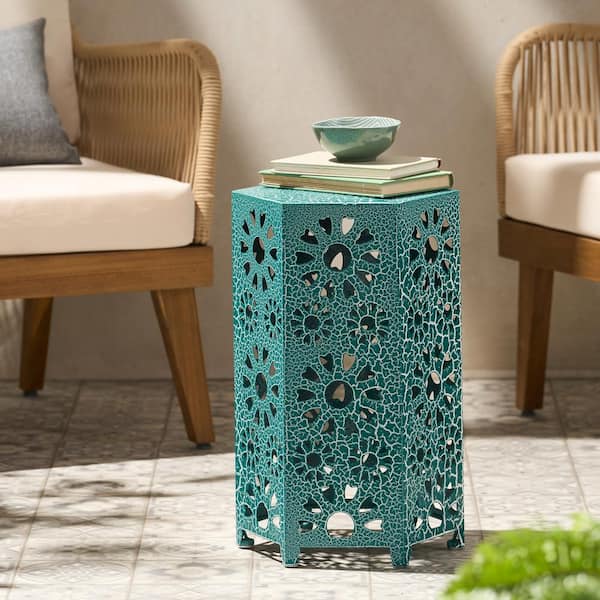 ITOPFOX Teal Iron Floral Pattern Design Outdoor Hollow