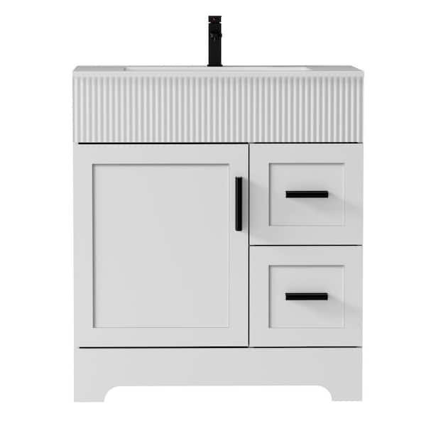 30 in. W. x 18 in. D x 34 in. H Single Sink Freestanding Bath Vanity White with White Ceramic Top and Drain Faucet Set