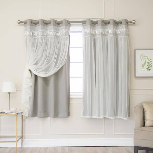 Best Home Fashion Dove Fringed Border Solid Grommet Room Darkening Curtain - 52 in. W x 63 in. L (Set of 2)