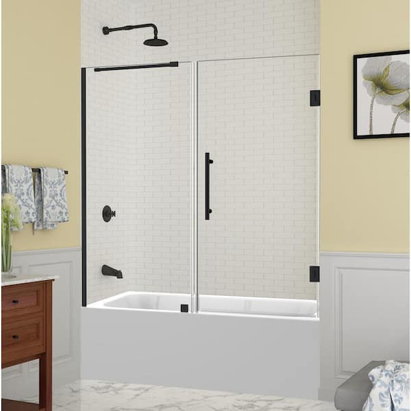 Aston Belmore 59.25 in. to 60.25 in. x 60 in. Frameless Hinged Tub Door in Matte Black